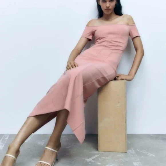 knee length dresses for ladies Entro Off Shoulder Sheer Mesh Mini Midi Dress main image 0